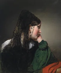 Mädchen im Profil mit schwarzer Mantille